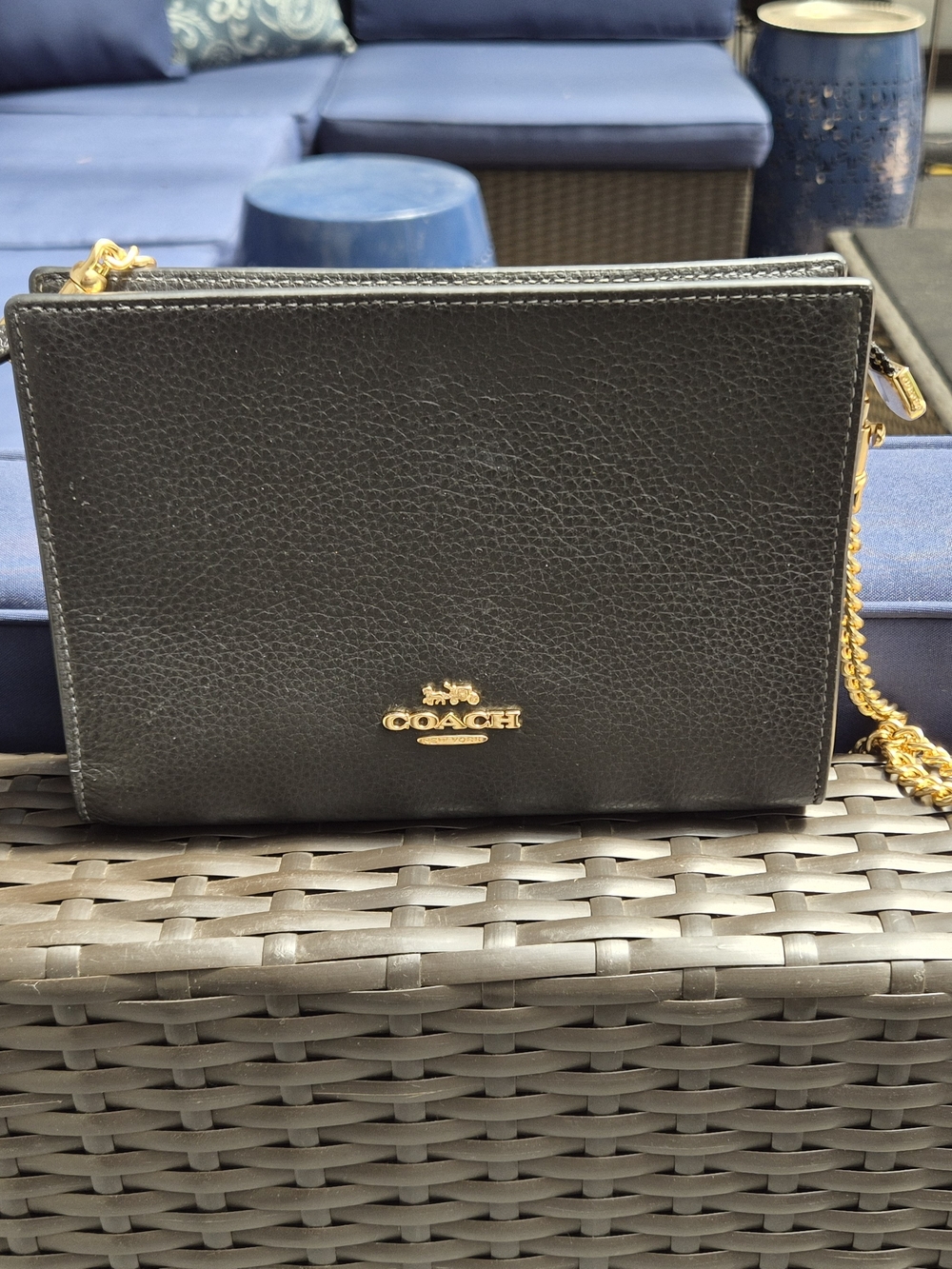 Coach Black Leather Crossbody with Gold Hardware